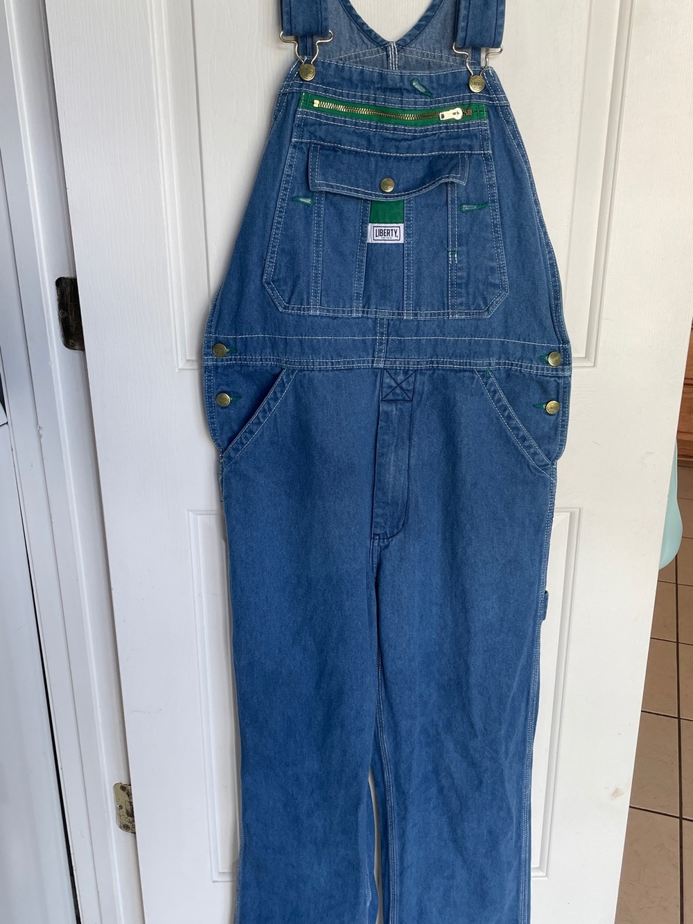 liberty Blue Denim Overalls with Green Trim